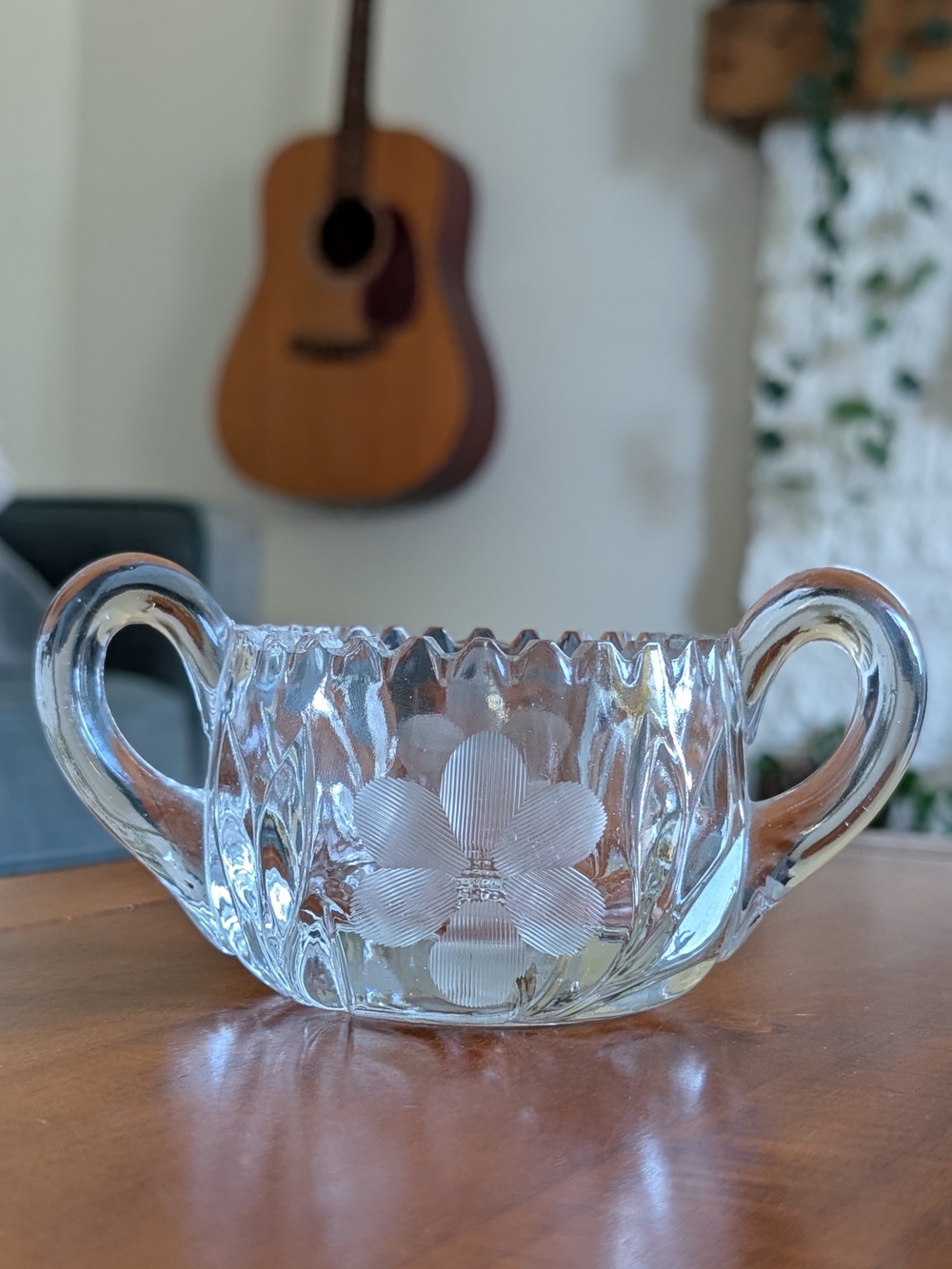 Vintage Crystal Sugar Bowl With Flowers